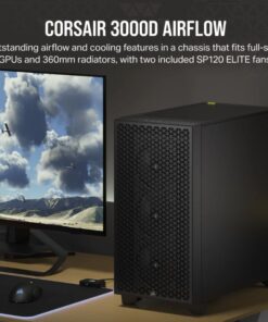 Corsair 3000D AIRFLOW Mid-Tower PC Case - Black, Steel, Tempered Glass, ATX, 7 Slots, 360mm GPU, 170mm CPU, 2yr wty | CC-9011251-WW