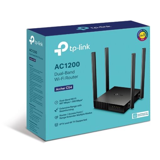 TP-Link Archer C54 AC1200 Dual-Band Wi-Fi Router 2.4GHz 300Mbps 5GHz 867Mbps 4xLAN 1xWAN 4xAntennas, WPS, Router Access Point and Range Extender Modes - Image 2
