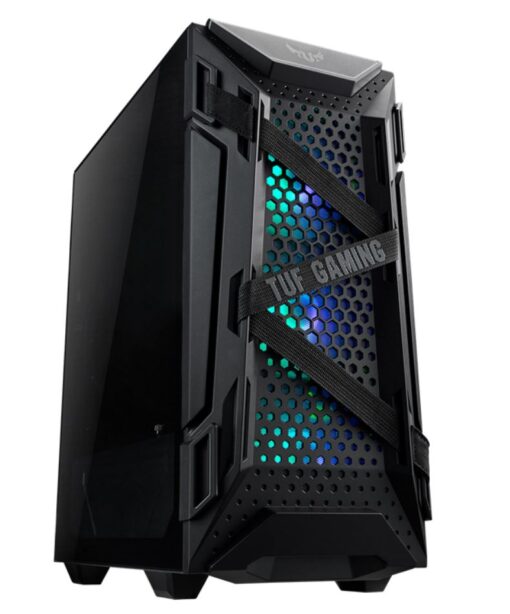 ASUS GT301 TUF Gaming Case Black ATX Mid-Tower Tempered Glass Compact Case, Honeycomb Panel, 4 Total Pre-Installed 120mm Fans 3x ARGB + 1x