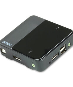 Aten Slim KVM Switch 2 Port Single Display DisplayPort w/ audio, Cables Included, Remote Port Selector,