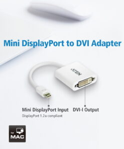 Aten Mini DisplayPort to DVI Adapter, Supports VGA, SVGA, XGA, SXGA, UXGA and resolutions up to 1920x1200(PC) / 1080p(HDTV)