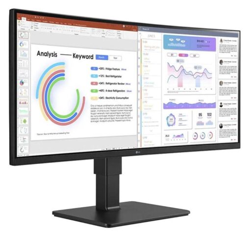 LG 34' 34BQ77QC-B Webcam IPS WQHD UltraWide , 3440x1440 21:9 5ms, HDR10 Height Adjust Tilt Swivel Pivot, SPK HDMI DP USB-C 90w, RJ45  Monitor - Image 2