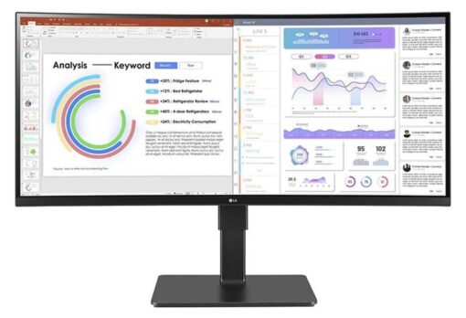LG 34' 34BQ77QC-B Webcam IPS WQHD UltraWide , 3440x1440 21:9 5ms, HDR10 Height Adjust Tilt Swivel Pivot, SPK HDMI DP USB-C 90w, RJ45  Monitor - Image 3