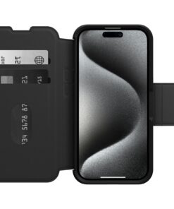 OtterBox Strada MagSafe Apple iPhone 15 Pro (6.1') Case Shadow (Black) - (77-93560), DROP+ 3X Military Standard, Leather Folio Cover,7 Years Warranty