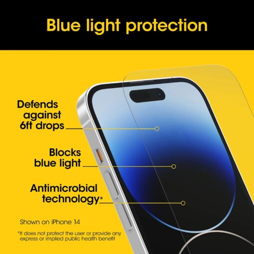 OtterBox Premium Pro Glass Antimicrobial Anti-Blue Light Apple iPhone 15 (6.1) Screen Protector Clear-(77-93996),DROP+ 6ft Protection,2 Years Warranty - Image 4