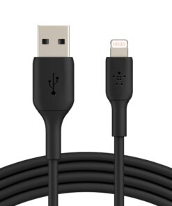 Belkin BoostCharge Lightning to USB-A Cable (2m/6.6ft) - Black (CAA001bt2MBK), 480Mbps, 8K+ bend, Apple iPhone / iPad / Macbook, 2YR