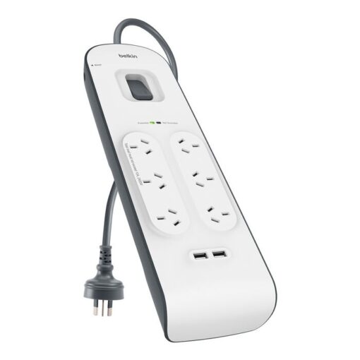 Belkin BSV604 6-Outlet 2-Meter Surge Protection Strip with two 2.4 amp USB charging ports, CEW $30,000,2YR, Power Board