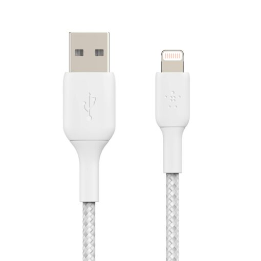 Belkin BoostCharge Braided Lightning to USB-A Cable (1m/3.3ft) - White (CAA002bt1MWH), 480Mbps, 10K+ bend, Apple iPhone / iPad / Macbook, 2YR - Image 3