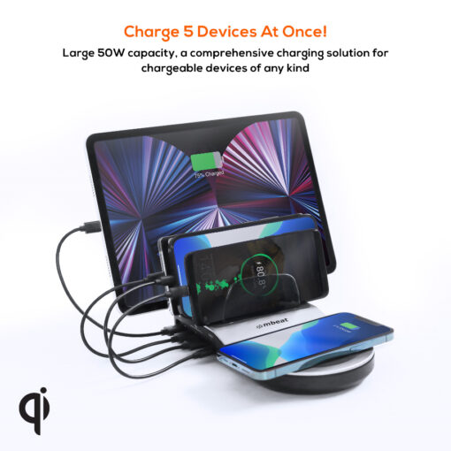 mbeat Gorilla Power 50W Qi Certified Multi-Device USB  Wireless Charging Dock Fast Charge USB Port: DC 5V/3A, 9V/2A, 12V/1.5A Product Weight0.5 - Image 2