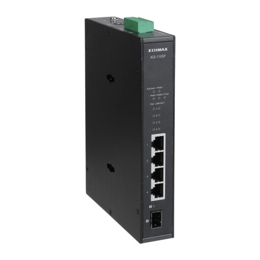 Edimax IGS-1105P Industrial 5-Port Gigabit Din-Rail Switch- 4 Gigabit PoE+ ports and 1 SFP uplink - Image 2