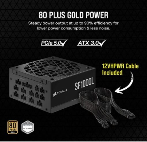 Corsair SF-L Series 80+ Gold SF1000L Fully Modular Low-Noise SFX Power Supply. Ultra compact Space saving,  High Performance PSU - Image 3