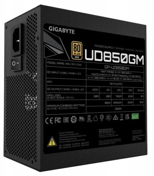 Gigabyte UD850GM 850W ATX PSU Power Supply  80+ Gold >90% 120mm Hydraulic Bearing(HYB)fan Black Flat Cables Single +12V Rail Japanese  >100K Hrs - Image 3