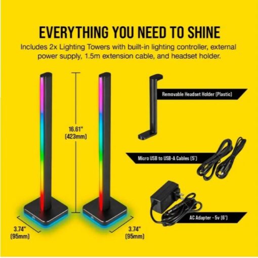 Corsair iCUE LT100 Smart Lighting Towers Starter Kit, ICUE Software, Long Last LED. Pre-set Effects.Enhanced entertainment and visual experience - Image 2