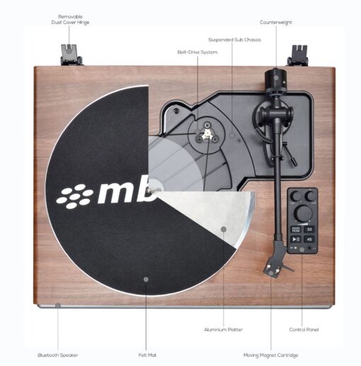 mbeat®  Hi-Fi Turntable with Bluetooth Speaker adjustable counterweight Turntable Speed: 331/3  45 RPM Weight: 5.75kg - Image 4