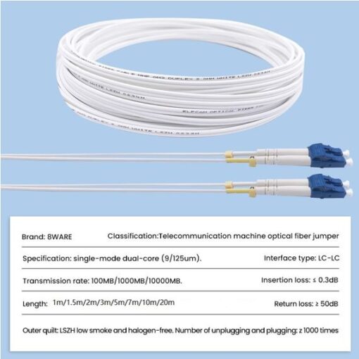 8ware Fibre UPC LC-LC Single Mode OS2 Dual-core Optic Duplex Armored Low smoke zero halogen (LSZH) cable White 1.5M - Image 2