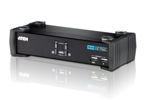 Aten Desktop KVMP Switch 2 Port Single Display DVI w/ audio, 2x Custom KVM Cables Included, 2x USB Port, Selection Via Front Panel KVA-CS-1762A