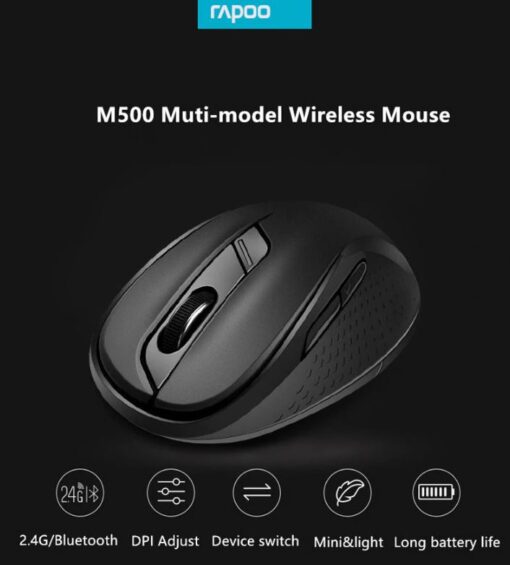 RAPOO M500 Multi-Mode, Silent, Bluetooth, 2.4Ghz, 3 device Wireless Optical Mouse - Simultaneously Connect Multiple Devices MIRP-M500 - Image 2