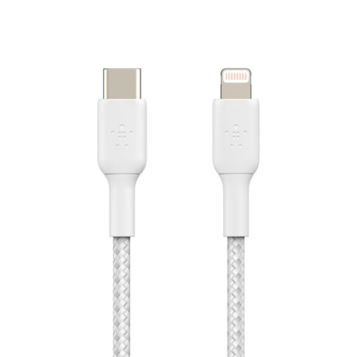 Belkin BoostCharge Braided Lightning to USB-C Cable (1m/3.3ft) - White (CAA004bt1MWH), 480Mbps, 10K+ bend, Apple iPhone/iPad/Macbook, 2 Years Warranty MPA-BKC10KWHT - Image 2