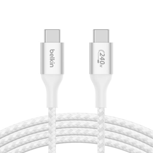 Belkin BoostCharge USB-C to USB-C Cable 1M - White (CAB015bt1MWH), 240W, 480Mbps, 30K bend, Samsung Galaxy, iPad, MacBook, 2 Years Warranty MPA-CAB015BT1MWH