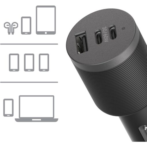 OtterBox USB-C 72W Triple Port Premium Pro Fast Car Charger - Black (78-80899), 1x USB-A (12W), 2x USB-C 30W(60W Shared), Intelligent,2 Years Warranty MPA-OB-72W3PCC-BLK