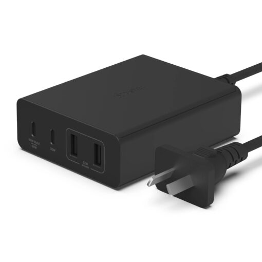 Belkin BoostCharge Pro 4-Port GaN Charger 108W - Black(WCH010auBK),2xUSB-C  2xUSB-A,2M Cable,Intelligent and Fast Charger,Compact Laptop Charger,2YR MPA-WCH010AUBK - Image 3