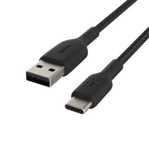 Belkin BoostCharge Braided USB-C to USB-A Cable (1m/3.3ft) - Black (CAB002bt1MBK),480Mbps, Samsung Galaxy, iPad, MacBook, Google, 2 Years Warranty MPABBUSBCC1MBLK - Image 4