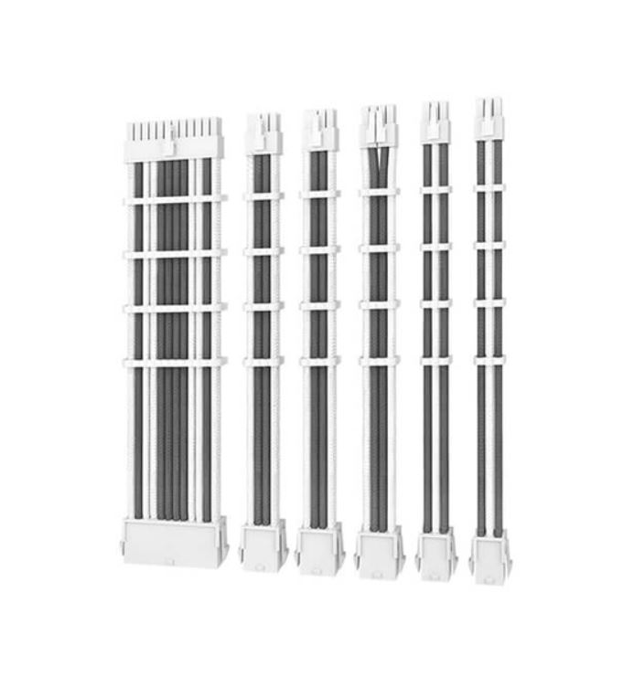 (LSAntec CIP4 Cable Kit White Grey - 6 Pack, 24ATX, 4+4 EPS, 16AWG Thicker, High Performance 300mm long Length. Premium Sleeved Universal | AT-ECAB-W300-C1P4-W/GY