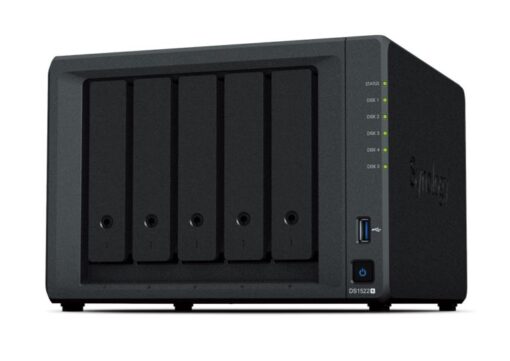 Synology DiskStation DS1522+ 5 Bay 8GB DDR4 AMD Ryzen R1600 2-core 2.6 Hot swappable 4x1GbE RJ-45 2xUSB 3.0 2xeSATA prot1 x Gen3 x2 slot 3yrs wty | DS1522+