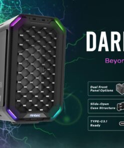 Antec Dark Cube M-ATX, Dual Front Panel, Slide Open Structure, USB-C, LED Light Bars, Aluminum Alloy, 14CM ARGB x 2, 12CM x 1 installed  Gaming Case
