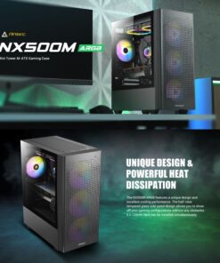Antec NX500M ARGB  mATX, Mesh, USB-C, 3x ARGB 120mm, USB 3.0, HD Audio, 360mm Radiator Front  240 Top, 2x ARGB Front, 1 x Rear, removable HDD, Case