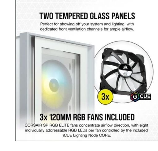 Corsair Carbide Series 4000D Airflow ATX Tempered Glass Black, 2x 120mm Fans pre-installed. USB 3.0 and Type-C x 1, Audio I/O. Case | CC-9011200-WW - Image 3