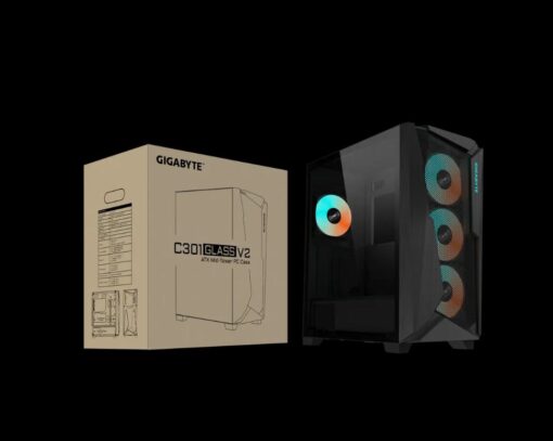 Gigabyte C301V2 RGB Tempered Glass E-ATX Black Mid Tower Gaming Chassis  2x3.5' 2x2.5' 2xUSB3.0 Detachable Dust Filter Liquid Cooling PSU Standard ATX - Image 4