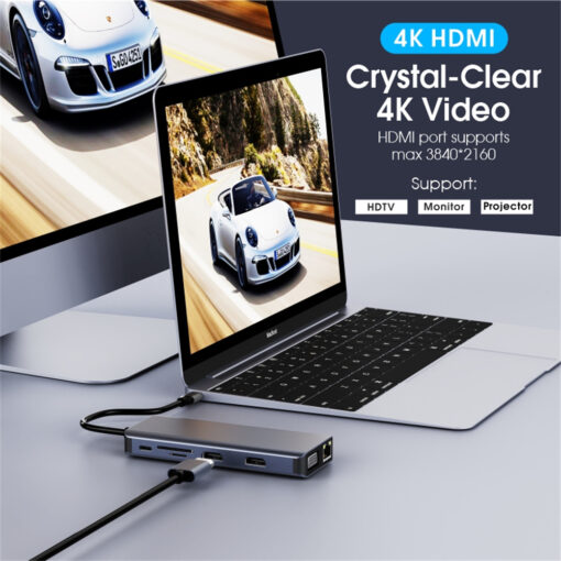 Astrotek USB-C Dock 12-in-1 Multiport Hub/Docking Station with 100W Power 2xHDMI 4K VGA GLAN 2xUSB3.0 2xUSB2.0 Card Reader for HP Lenovo Asus MacBook | AT-USBCDOCK12 - Image 3