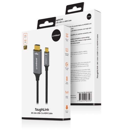 mbeat Tough Link 8K 1.8m USB-C to HDMI Cable  Host Interface: USB-C Output Interface: HDMI USBC-C HDMI  Package Weight: 101.3g | MB-XCB-8K18CHD - Image 4
