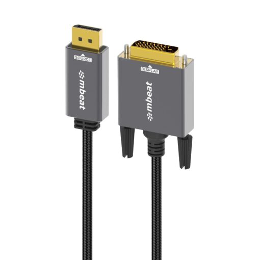 mbeat Tough Link 1.8m DisplayPort to DVI-D Cable Effortless plug and play Resolutions up to 1080p/60Hz (1920×1080) Package Weight: 164g | MB-XCB-DPDVI18