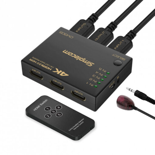 Simplecom CM305 Ultra HD 5 Way HDMI Switch 5 IN 1 OUT Splitter 4K@60Hz | CM305