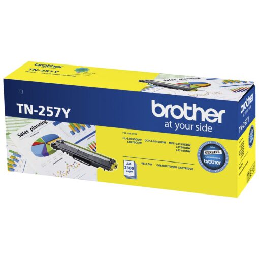 Brother TN-257Y Yellow High Yield Toner Cartridge to Suit -  HL-3230CDW/3270CDW/DCP-L3015CDW/MFC-L3745CDW/L3750CDW/L3770CDW (2,300 Pages) | TN-257Y