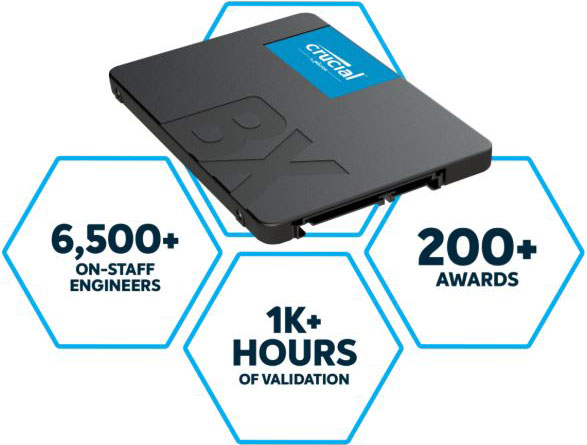 Crucial BX500 1TB 2.5' SATA3 6Gb/s SSD - 3D NAND 540/500MB/s 7mm 1.5 mil MTBF 3yr wty Acronis True Image Solid State Drive | CT1000BX500SSD1