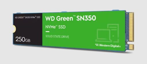 Western Digital WD Green SN350 250GB M.2 NVMe SSD PCIe 3.0x4 2400MB/s 1500MB/s R/W 300K/300K IOPS 40TBW 1M Hrs MTTF 3Y WTY (WDS250G2G0C) | WDS250G2G0C-00CDH0