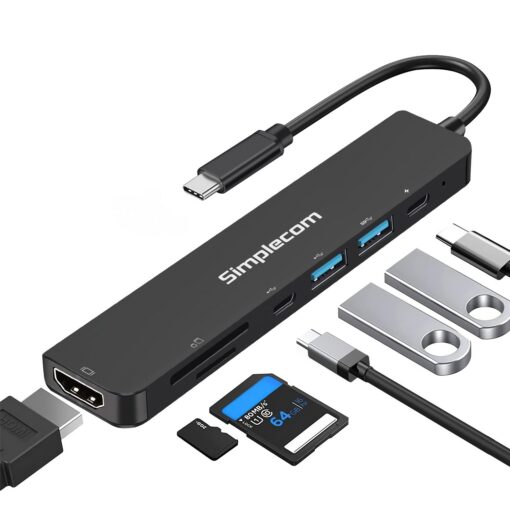 Simplecom CH547 USB-C 7-in-1 Multiport Adapter USB Hub HDMI Card Reader PD | CH547
