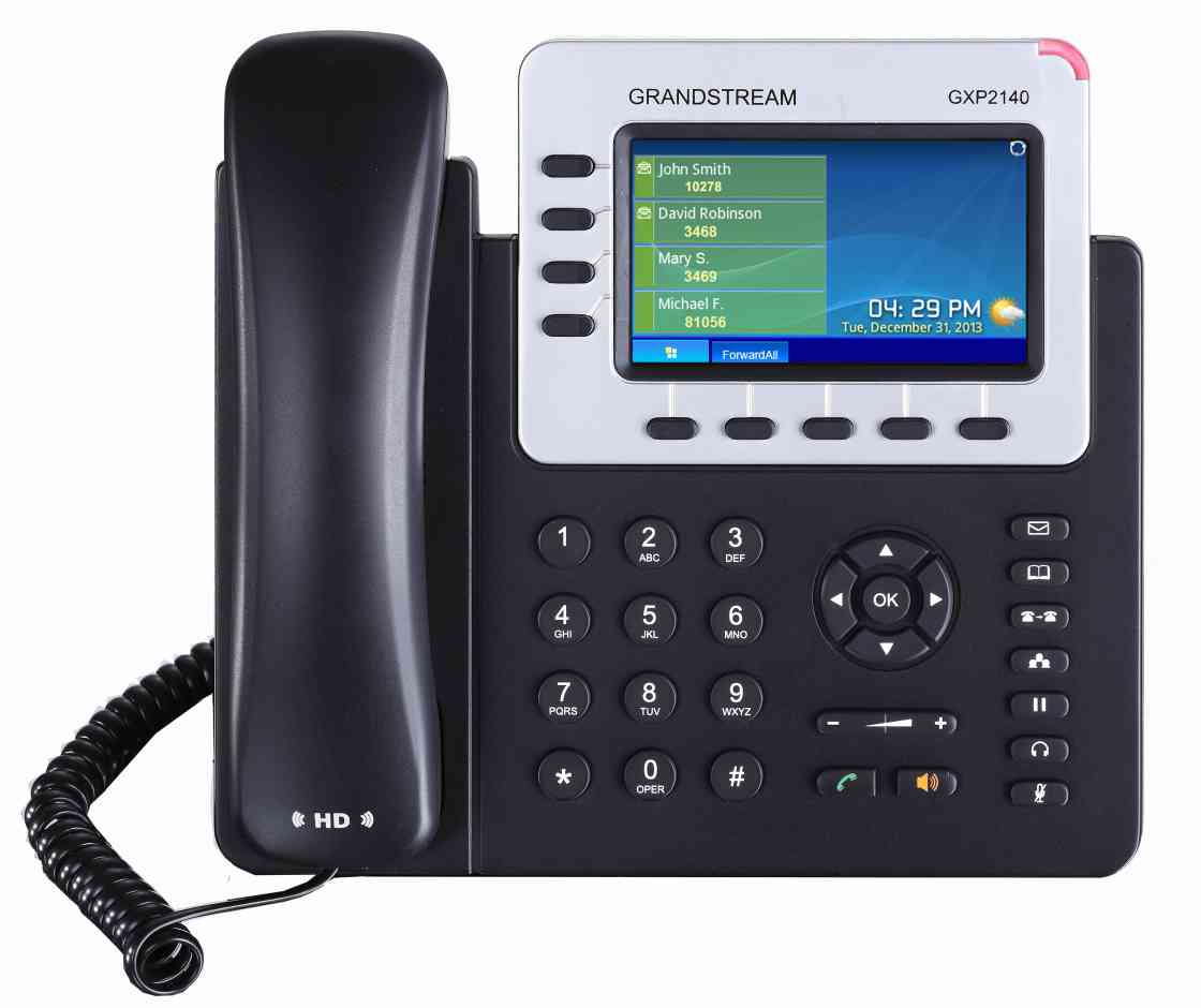 Grandstream GXP2140 4 Line IP Phone, 4 SIP Accounts, 480x272 Colour LCD Screen, HD Audio, Built-In Bluetooth, Powerable Via POE | GXP2140