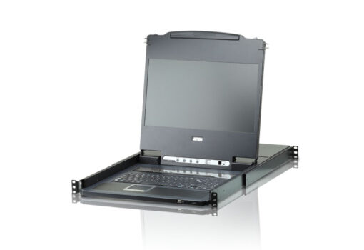 Aten Rackmount KVM Switch Single Rail 8 Port DVI USB w/ 17.3' LCD Display, 2x Custom KVM Cables, 1920x1200@60hz Display, LED Illumination | CL6708MW-ATA-AU
