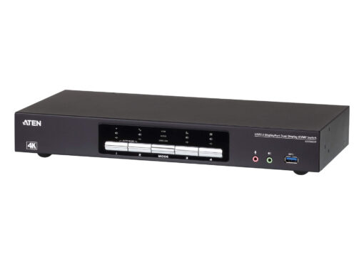 Aten Desktop KVMP Switch 4 Port Dual Display 4k DisplayPort w/ audio, Cables Included, 2x USB Port, Selection Via Front Panel | CS1944DP-AT-U