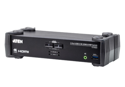 Aten Desktop KVMP Switch 2 Port Single Display 4k HDMI w/ audio mixer mode, Cables Included, Selection Via Front Panel | CS1822-AT-U