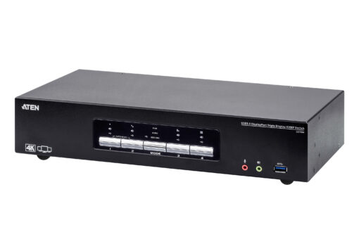 Aten Desktop KVMP Switch 4 Port Triple Display 4k DisplayPort w/ audio, Cables Included, 2x USB Port, Selection Via Front Panel | CS1964-AT-U