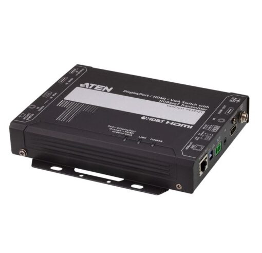 Aten VE3912T 4K DisplayPort / HDMI / VGA Switch with HDBaseT Transmitter, Auto Switch Mode, Mirrored Video Output, PoH | VE3912T-AT-U