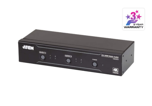 Aten 2x2 4K HDMI Matrix, control via front-panel pushbuttons, IR remote and RS232 control, EDID management | VM0202H-AT-U