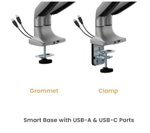 BrateckLDT82-C024UCE DUAL SCREEN HEAVY-DUTY MECHANICAL SPRING MONITOR ARM WITH USB PORTS For most 17'~35' Monitors, Matte Silver(LS) - Image 3