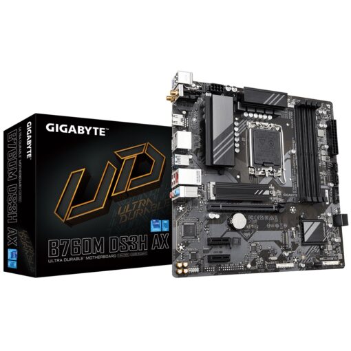 Gigabyte B760M DS3H AX Intel LGA 1700 mATX Motherboard, 4x DDR5 ~192GB, 1x PCI-E x16, 2x M.2, 4x SATA,  3x USB 3.2, 1x USB-C, 2x USB 2.0 | B760M DS3H AX