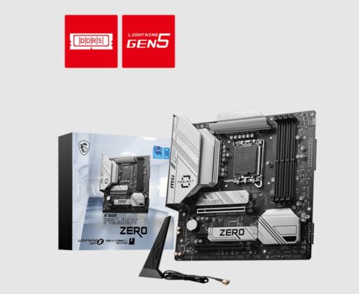 MSI B760M PROJECT ZERO  Motherboard, INTEL B760, 4x DDR5 256GB, 1x HDMI, 2x PCI-E x16 slot, 2x M.2, 8x USB 2.0, Wi-Fi 6E | B760M PROJECT ZERO